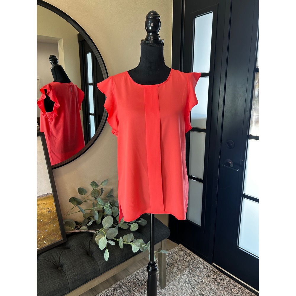 Banana Republic Womens Coral Pink Pleated Flutter Sleeve Blouse M 384448-01